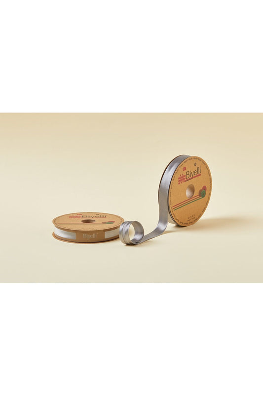 Biye Saten Katlı 011 Açık Gri 2 cm 25 Metre %100 Polyester