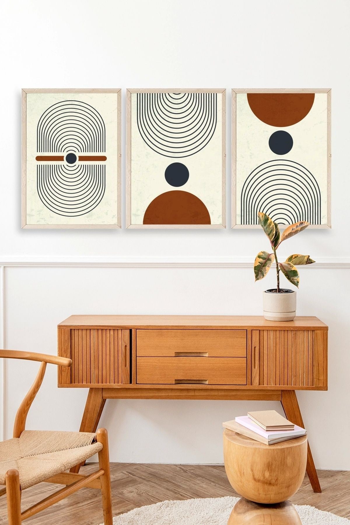 Rahatlatıcı Şekiller Üçlü Ahşap Çerçeveli Tablo 30 x 42