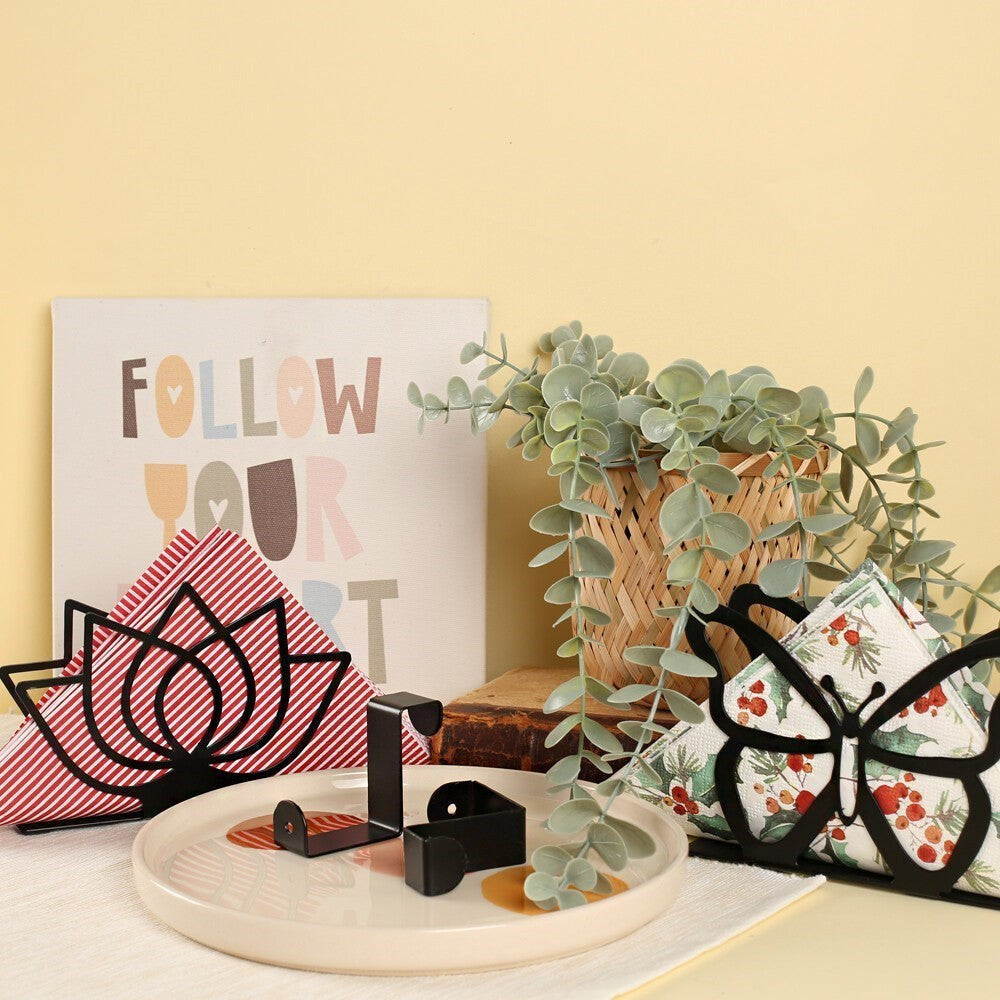 Loren Home Lotus Siyah Metal Peçetelik