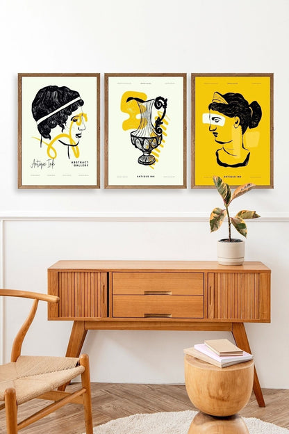 Soyut Üçlü Ahşap Çerçeveli Tablo 23 x 30