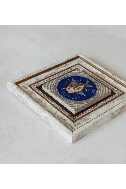 Balık Desenli Çerçeveli Taş Tablo , Çerçeveli Taş Duvar Dekoru 20 cm