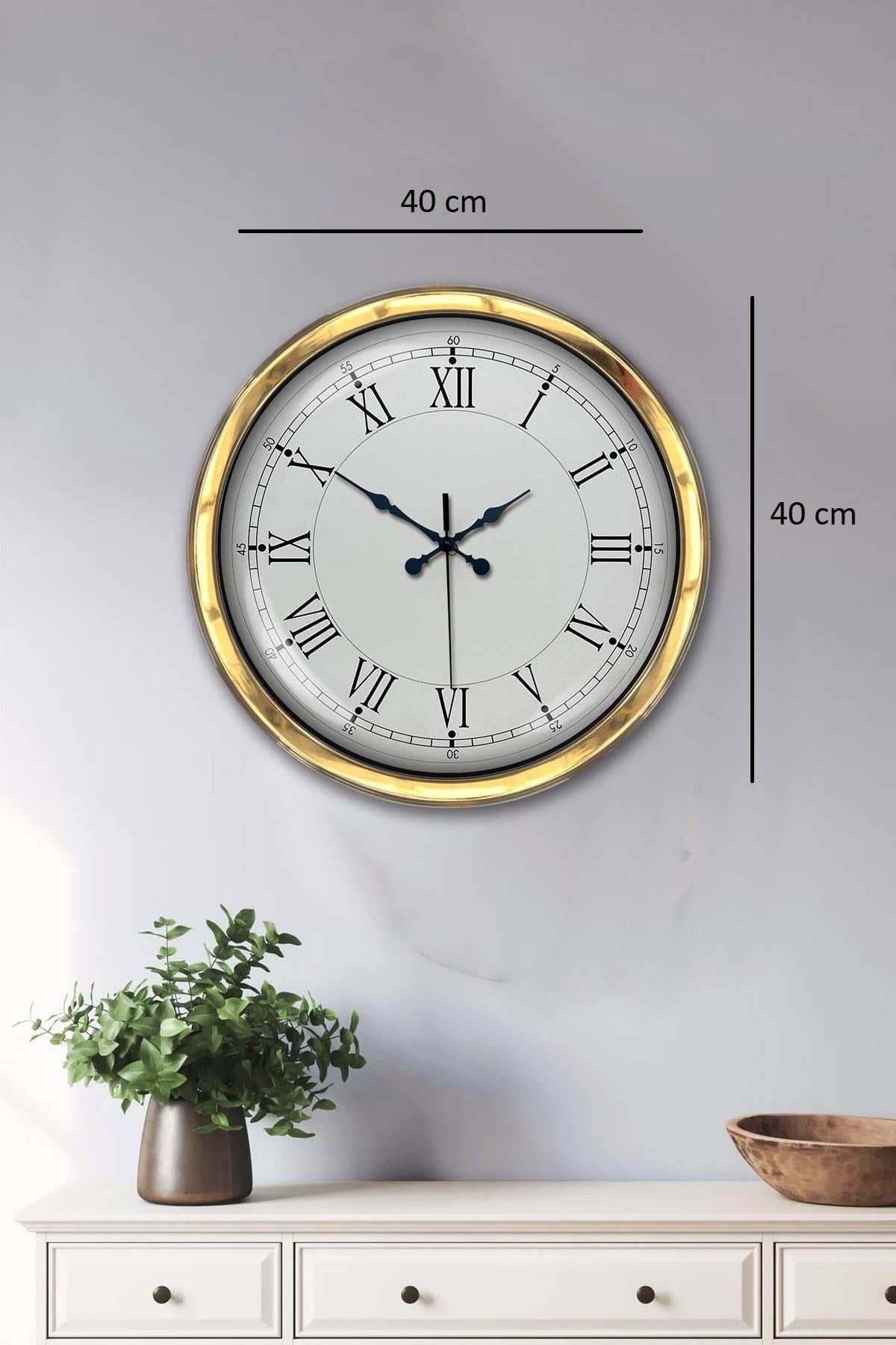 Zentime 40 Cm Gold Lüks Dekoratif Duvar Saati