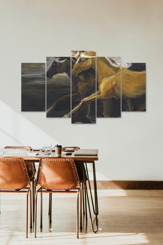 At Manzarası 5 Parçalı Mdf Tablo 60 x 100