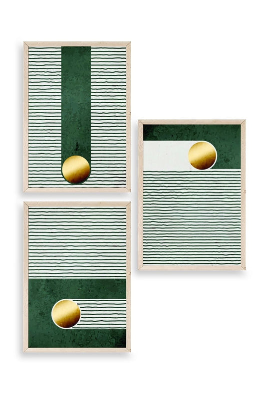 Yuvarlak Top Desenli Üçlü Ahşap Çerçeveli Tablo 30 x 42