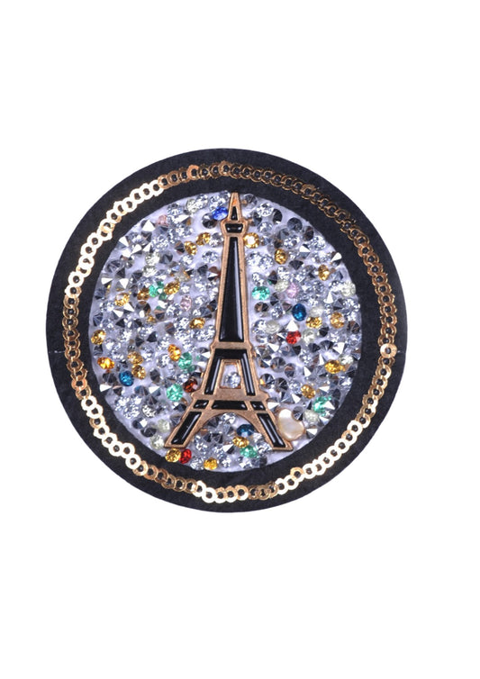 Aplike Ütü İle Yapışan Taşlı Eyfel Kulesi Siyah Arma 6 cm