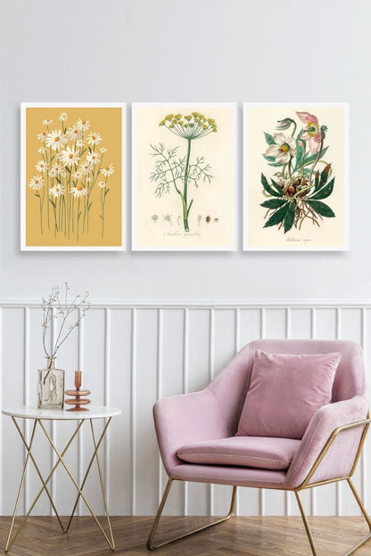 Çiçek Üçlü Ahşap Çerçeveli Tablo 30 x 40