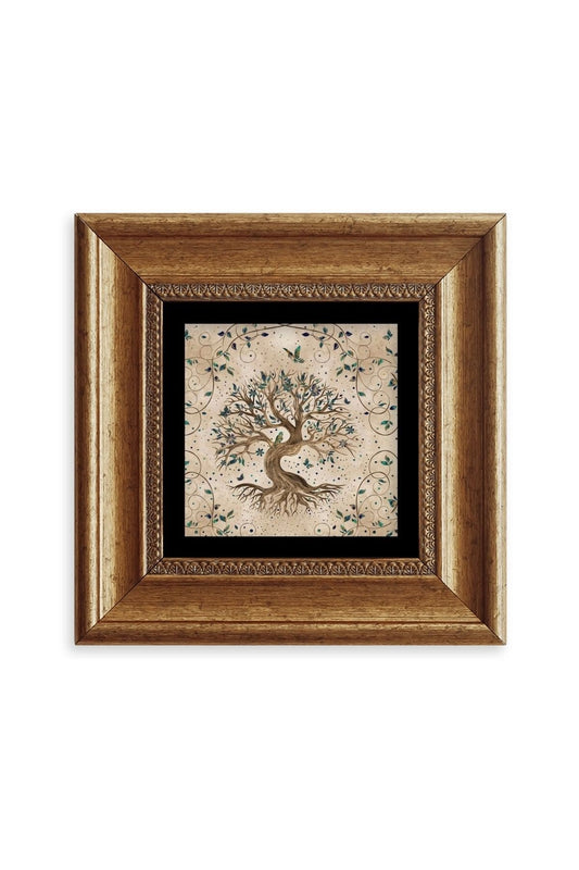Hayat Ağacı Çerçeveli Taş Tablo 20 cm