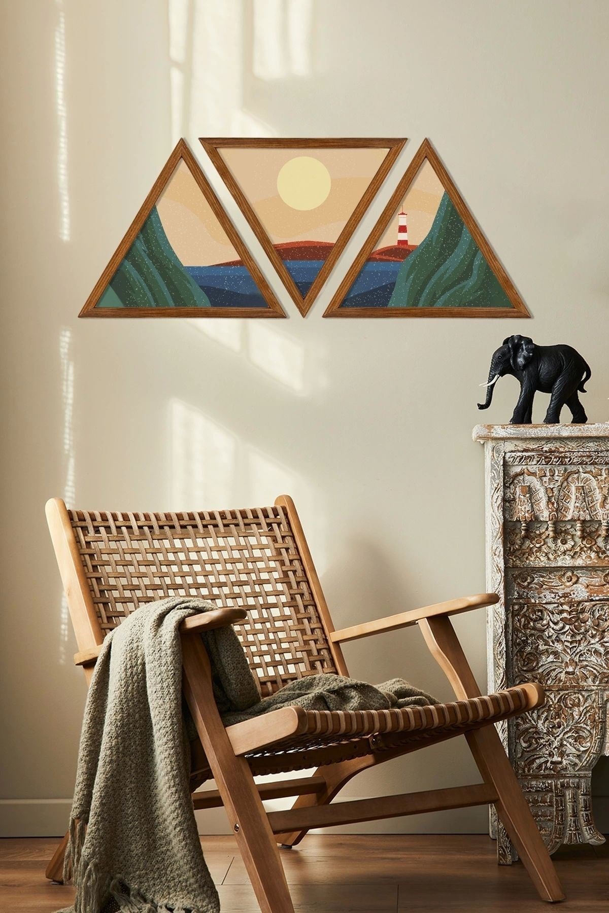 Dekoratif Üçgen Çerçeveli Ahşap Tablo Set 35 x 40
