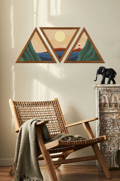 Dekoratif Üçgen Çerçeveli Ahşap Tablo Set 35 x 40