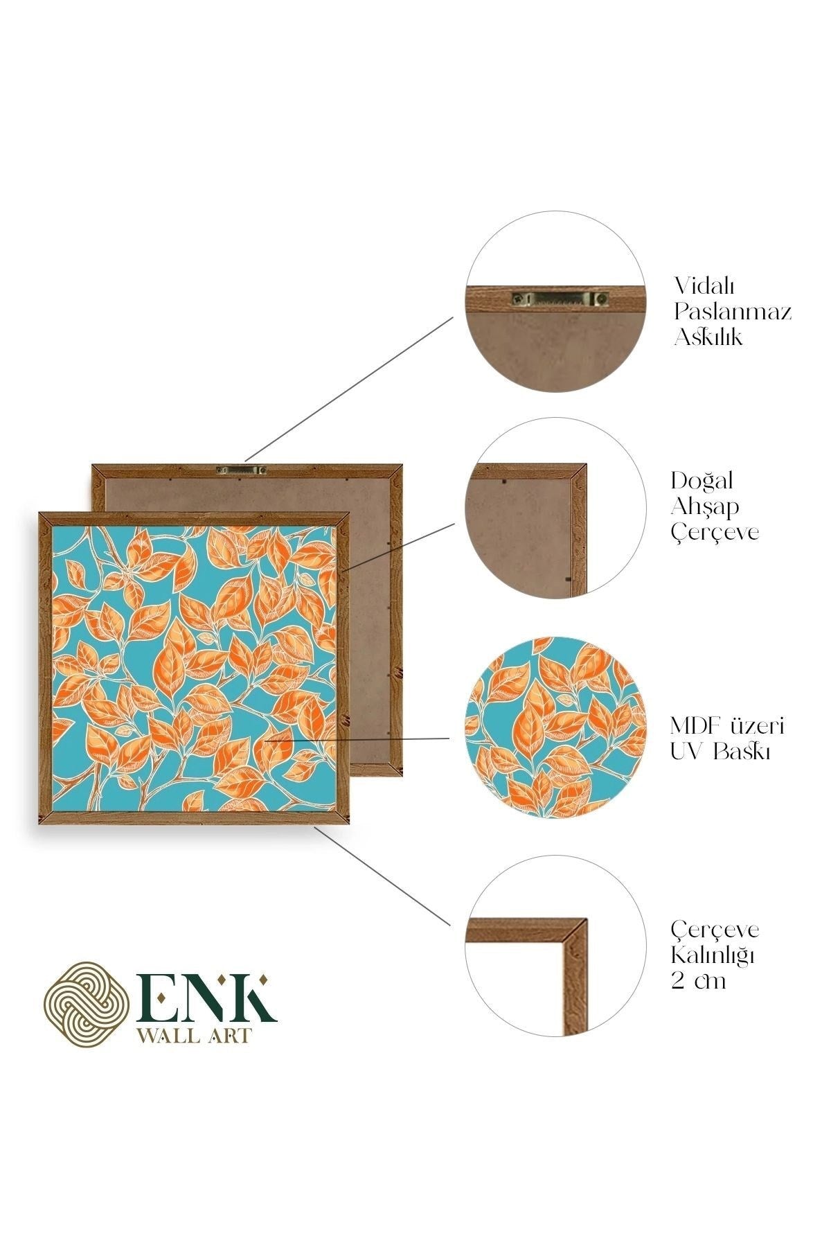 Yaprak Ahşap Çerçeveli Tablo 50 x 50