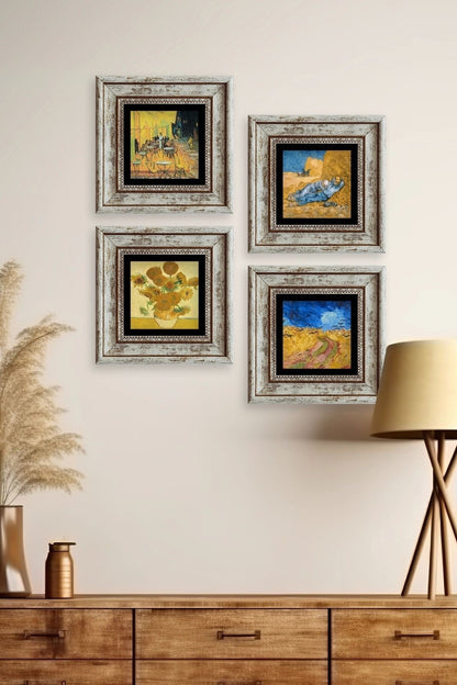 Van Gogh 4 lü Set Çerçeveli Taş Tablo 20 cm