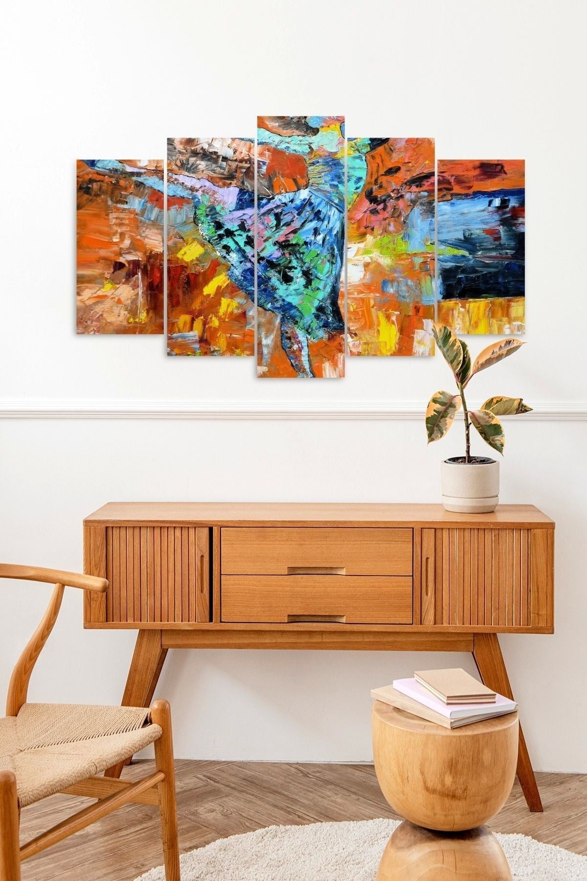 Düşündüren Kadın Dans 5 Parçalı Mdf Tablo 60 x 100