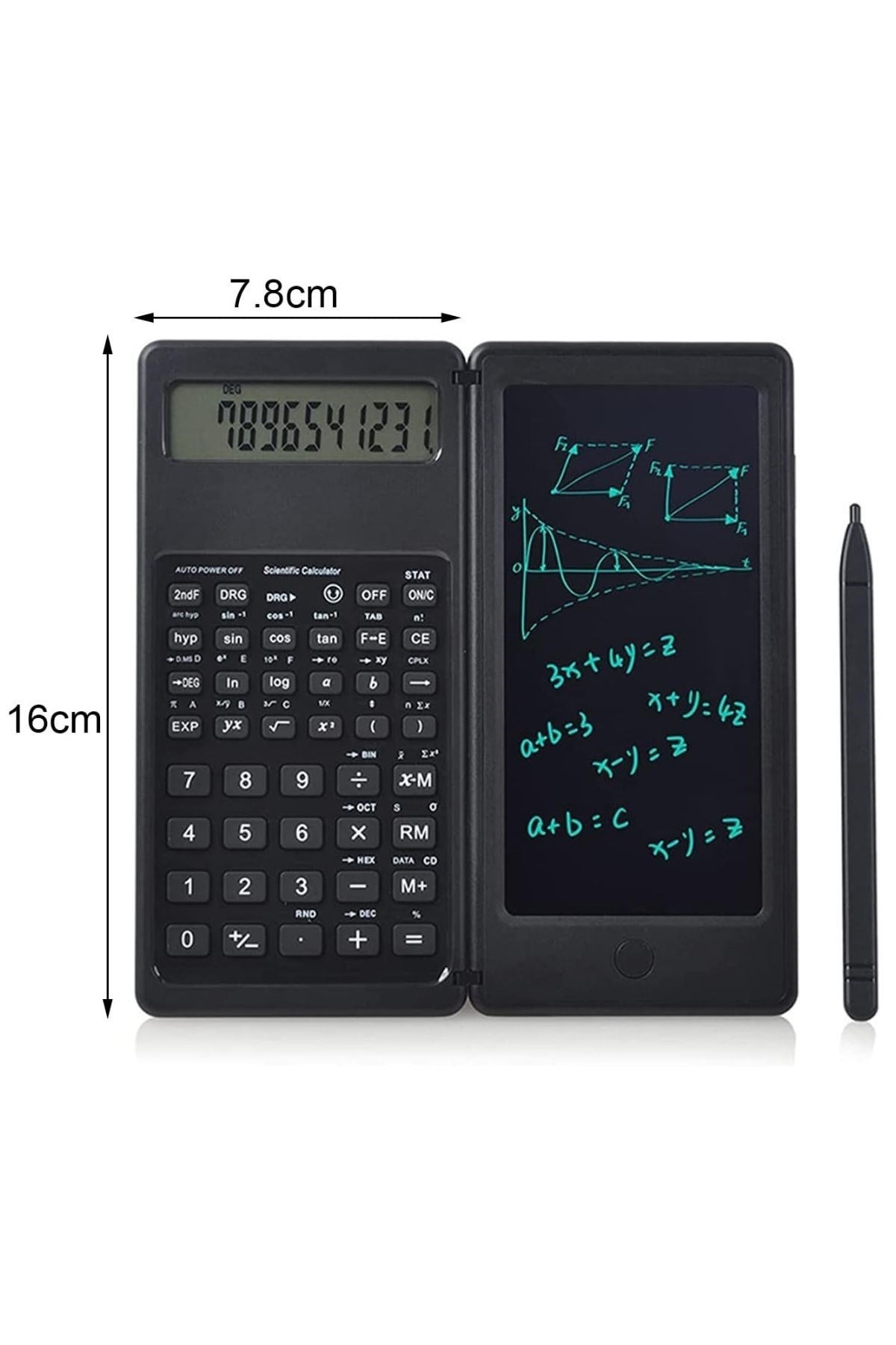 BUFFER® Silinebilir LCD Yazı Tabletli,Kalemli Katlanabilir Bilimsel Hesap Makinesi