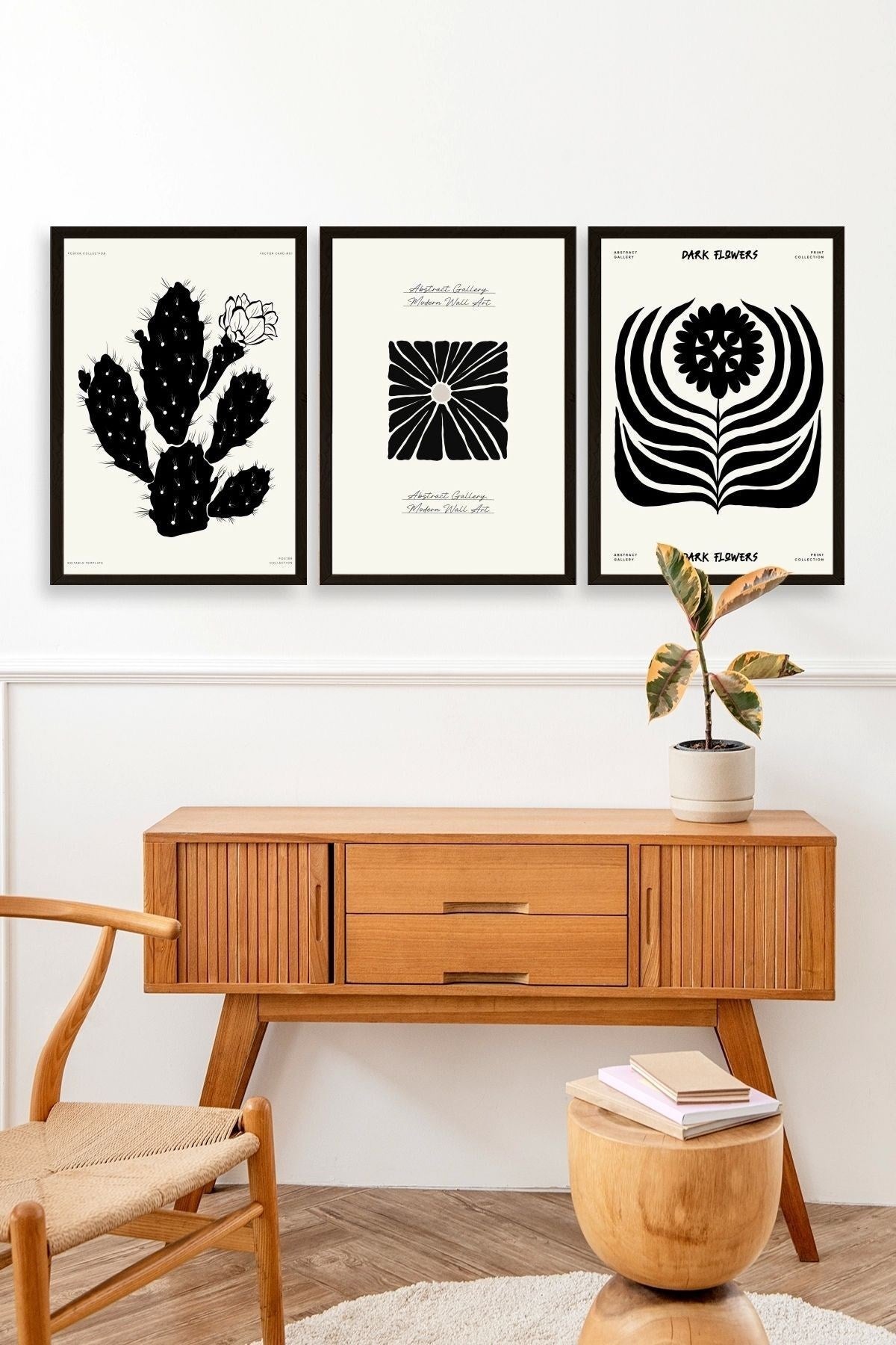 Modern Üçlü Ahşap Çerçeveli Tablo 50 x 70