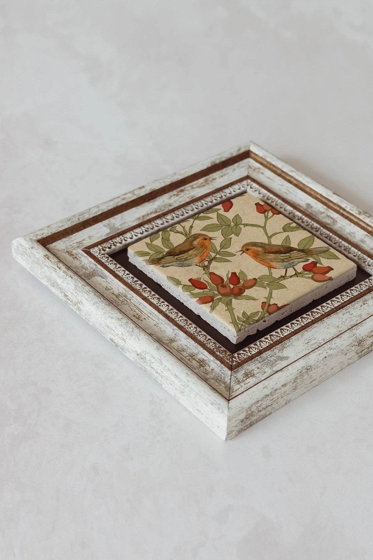 Kuş Çerçeveli Taş Tablo , Çerçeveli Taş Duvar Dekoru - Enkcrcvtbl-00091 20 cm