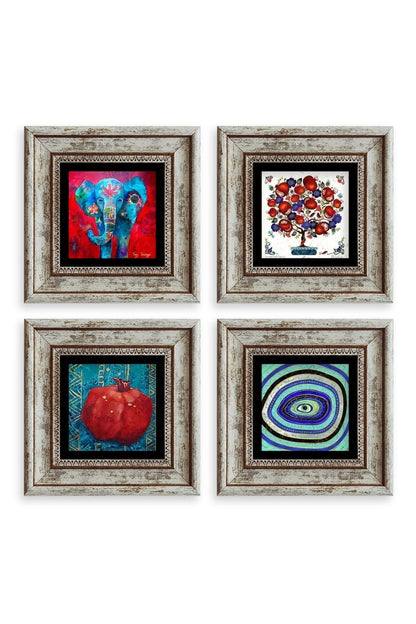 Mistik 4 lü Set Çerçeveli Taş Tablo 20 cm
