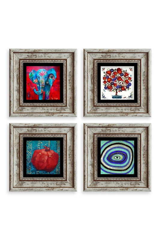 Mistik 4 lü Set Çerçeveli Taş Tablo 20 cm