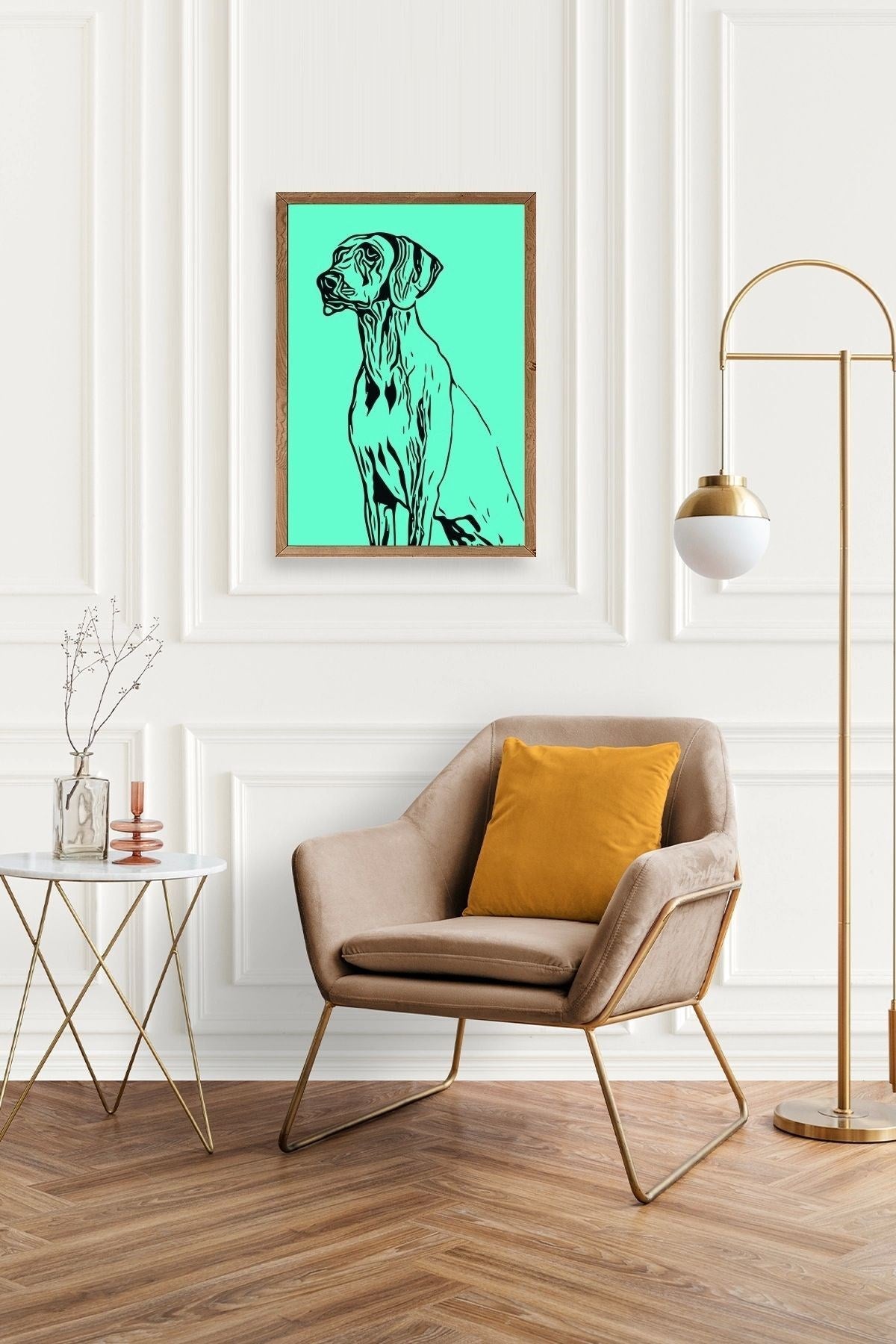 Köpek Ahşap Çerçeveli Tablo 30 x 42