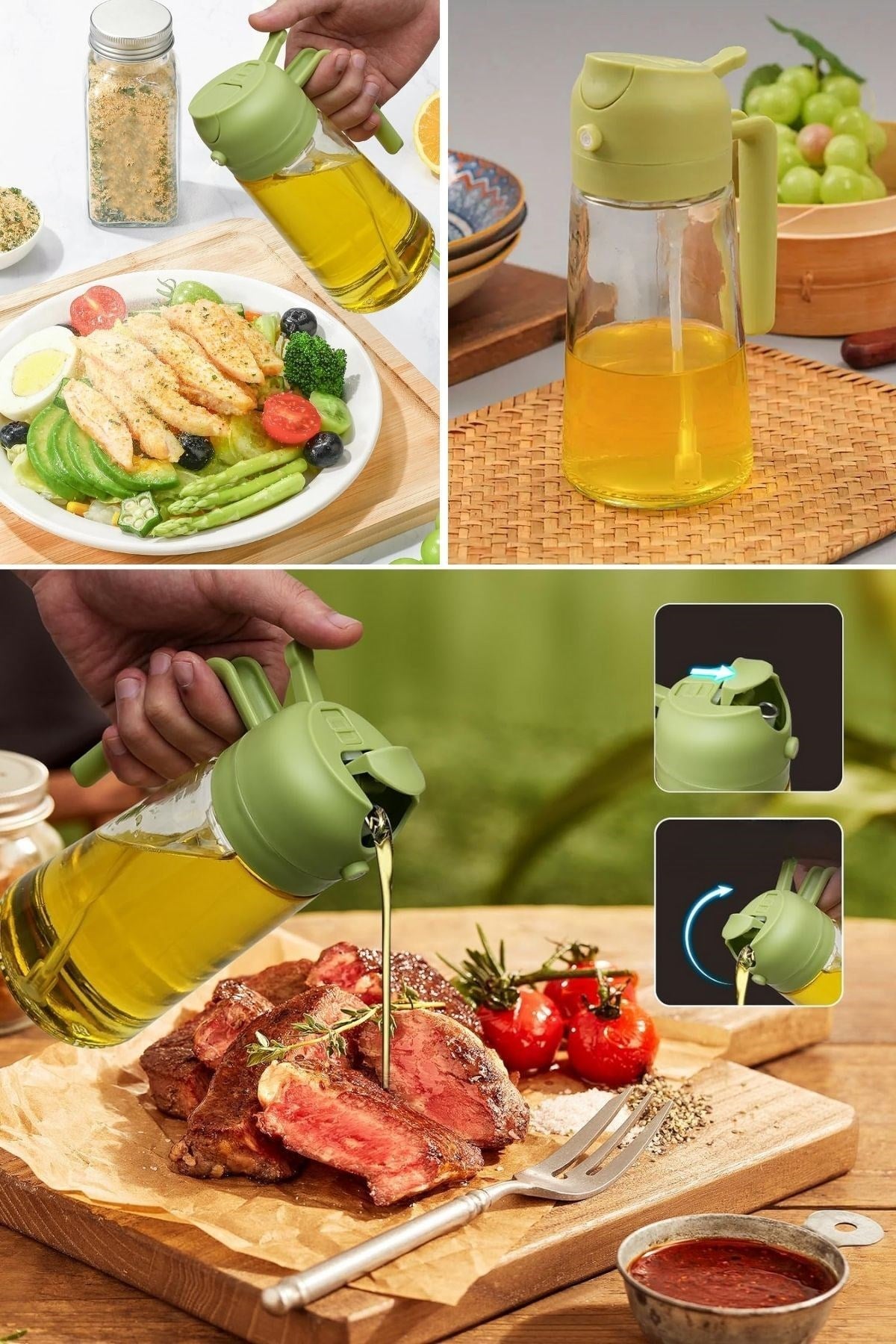 BUFFER® 2si 1arada Yağ Dökücü ve Spreyli Yağdanlık Cam Yağ Püskürtücü