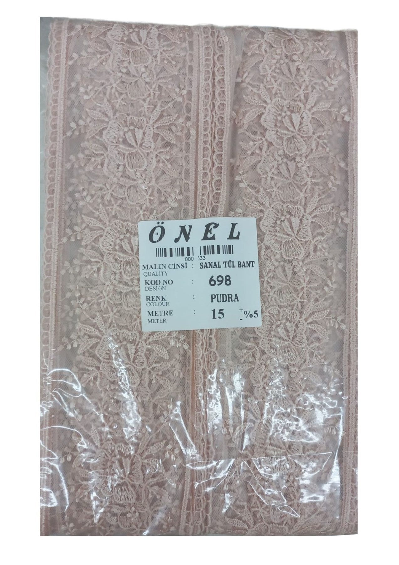 Dantel Polyester Sanal Tül Bant Pudra 15 Metre En 6 cm ON-698-PU