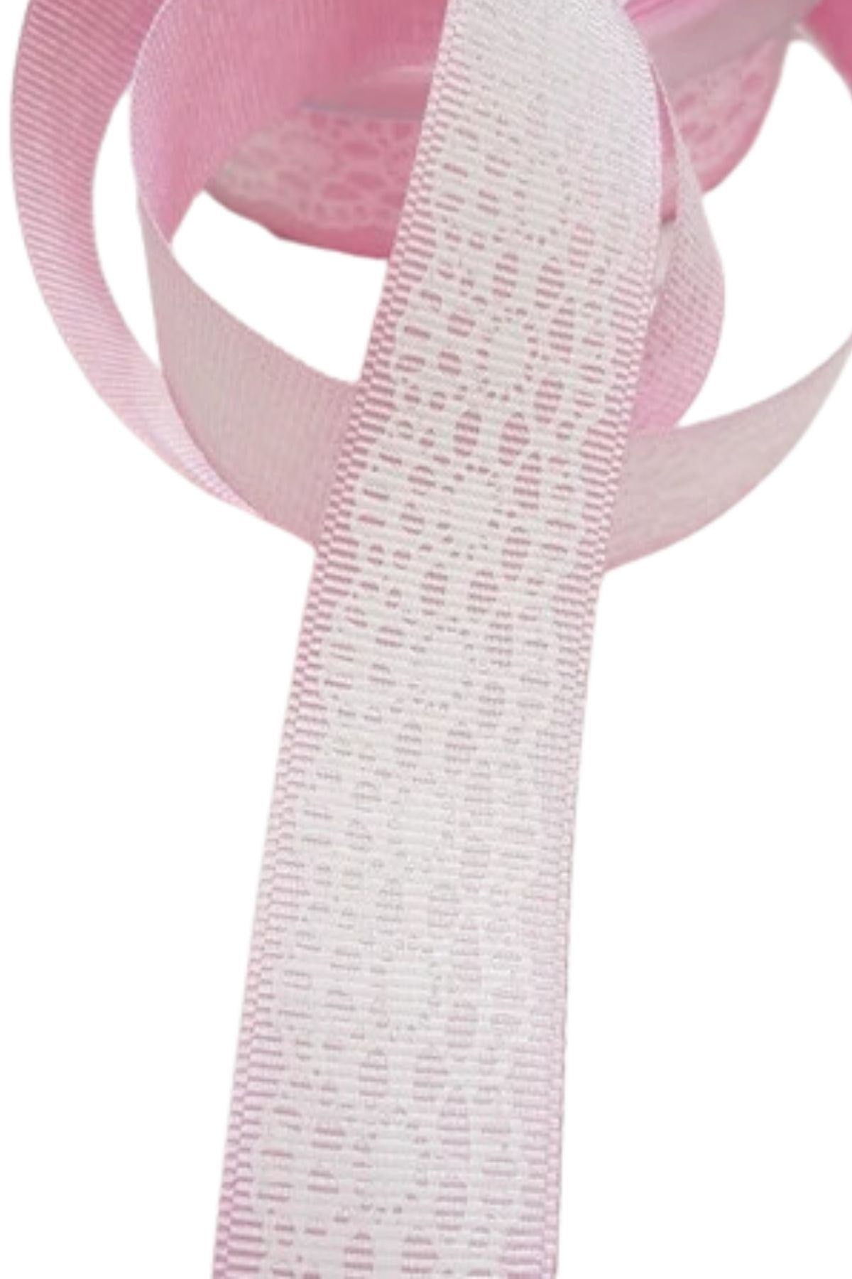 Tafta Dantel Görünümlü Kurdele Pembe 25 mm 1 Metre