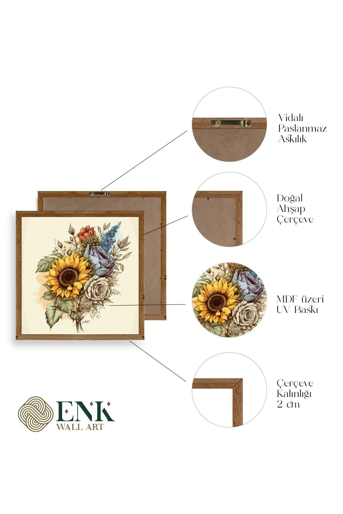 Ayçiçeği Ahşap Çerçeveli Tablo 50 x 50