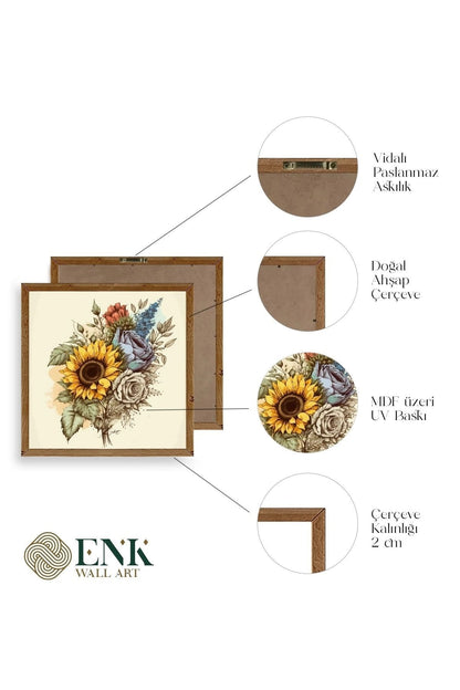 Ayçiçeği Ahşap Çerçeveli Tablo 50 x 50