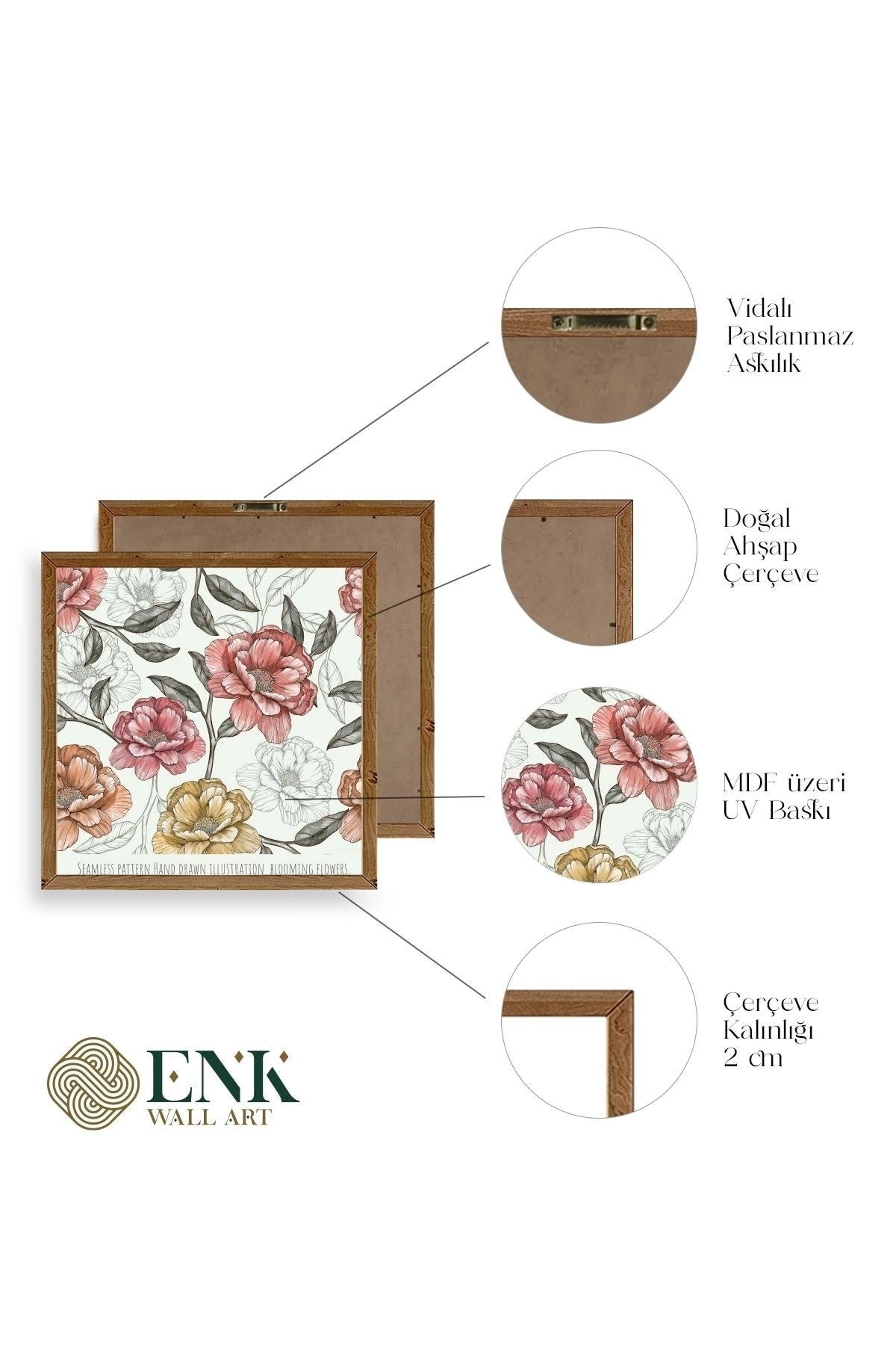 Gül Ahşap Çerçeveli Tablo 50 x 50