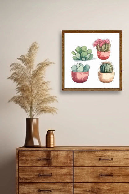 Kaktüs Ahşap Çerçeveli Tablo 42 x 42