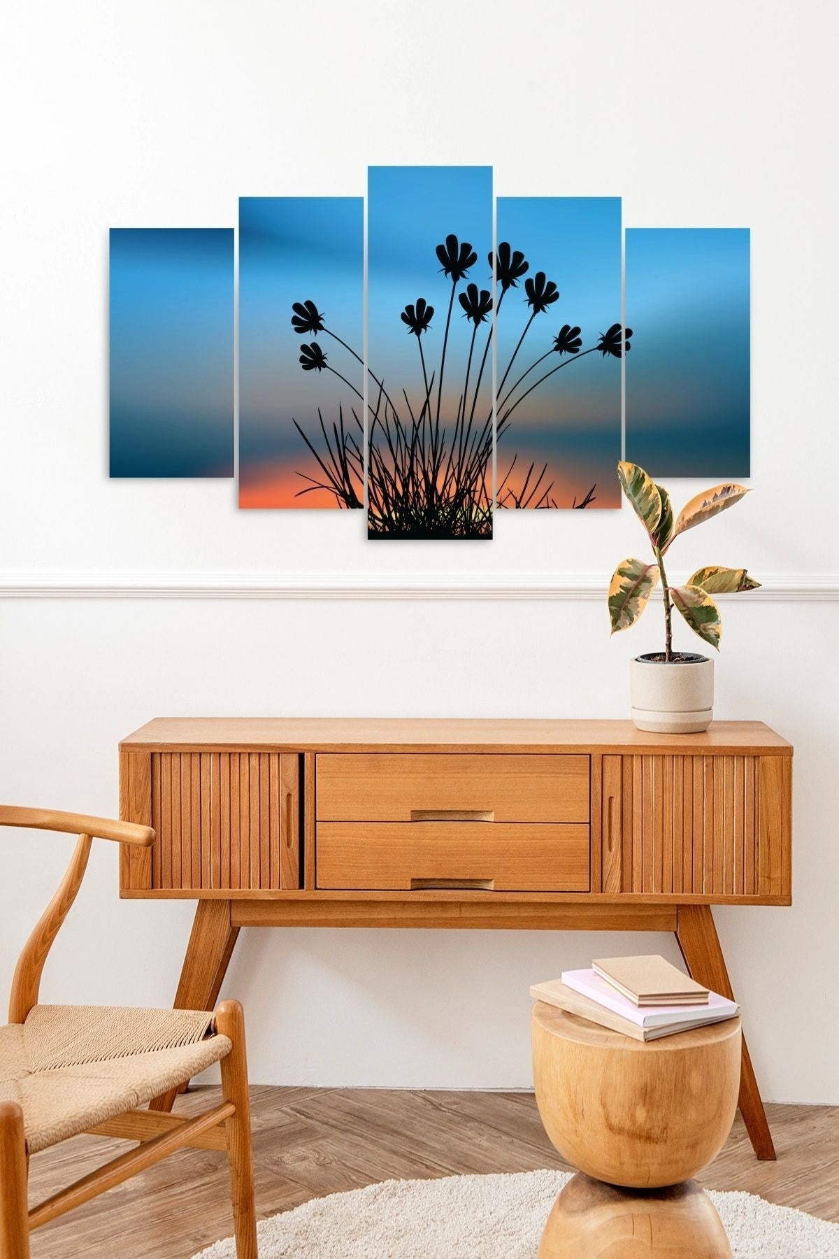 Çiçekler Manzara 5 Parçalı Mdf Tablo 60 x 100