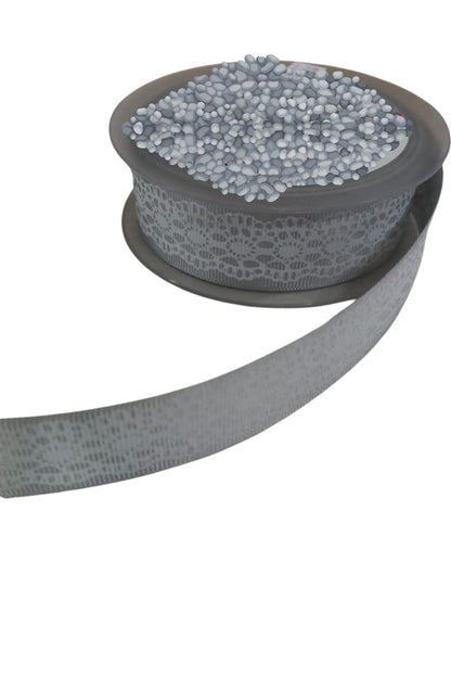 Tafta Dantel Görünümlü Kurdele Gri 25 mm 2 Metre