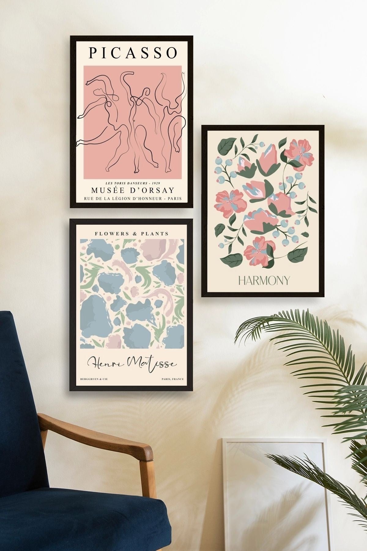 Ünlü Tablolar Üçlü Ahşap Çerçeveli Tablo 30 x 40