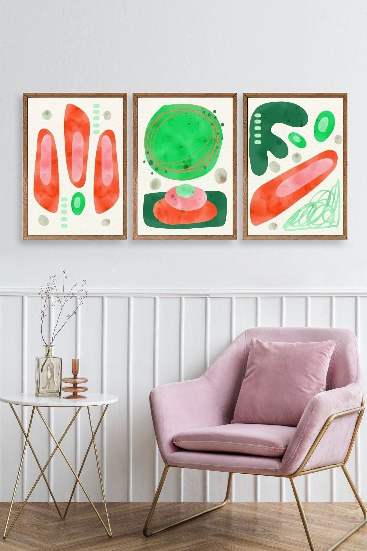 Düşündüren Şekiller Üçlü Ahşap Çerçeveli Tablo 17 x 23