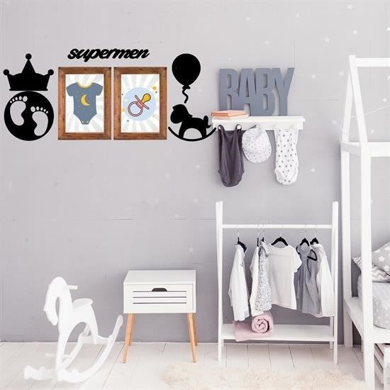 BUFFER® DECO103 Supermen Dekoratif Duvar Süsü Tablo Aksesuar Ahşap Tasarım Hediye Pano Sticker Seti