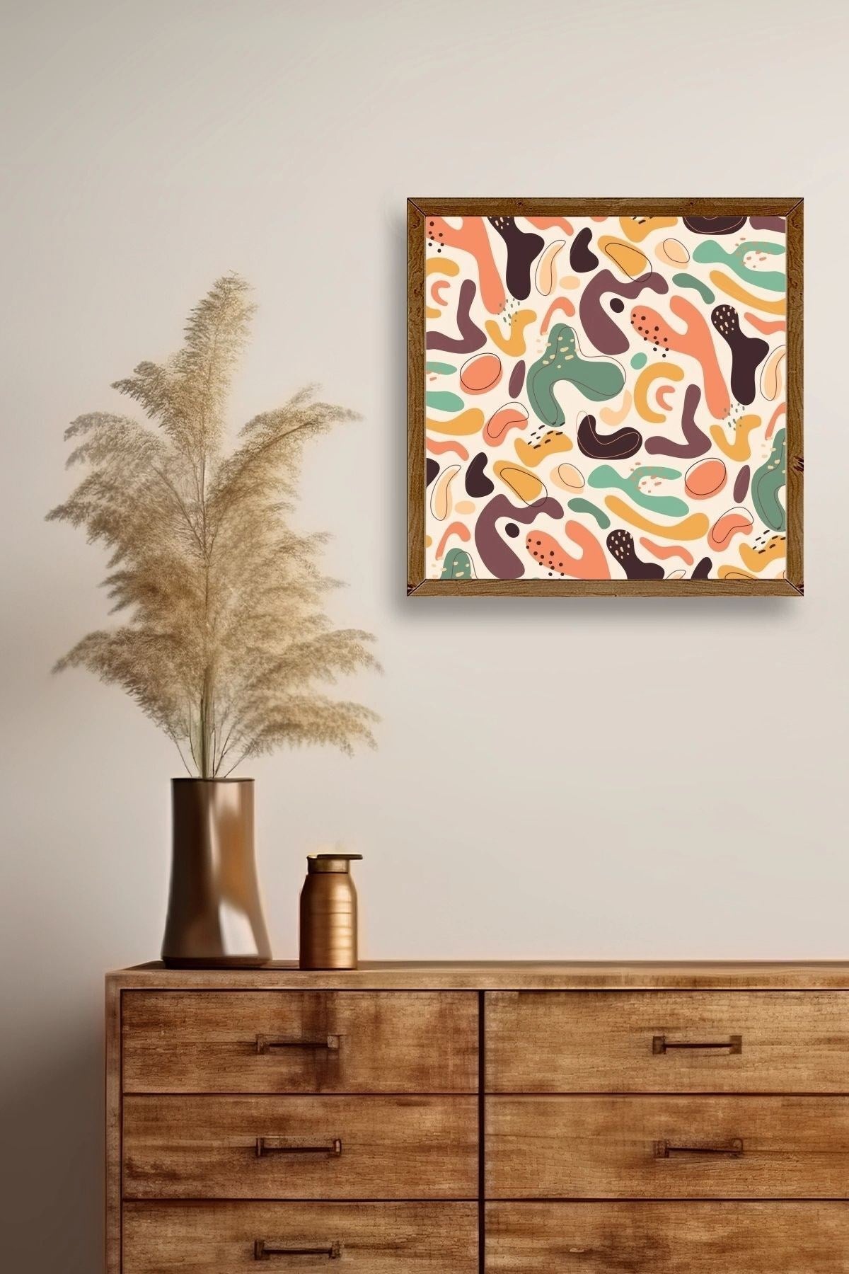 Soyut Ahşap Çerçeveli Tablo 42 x 42