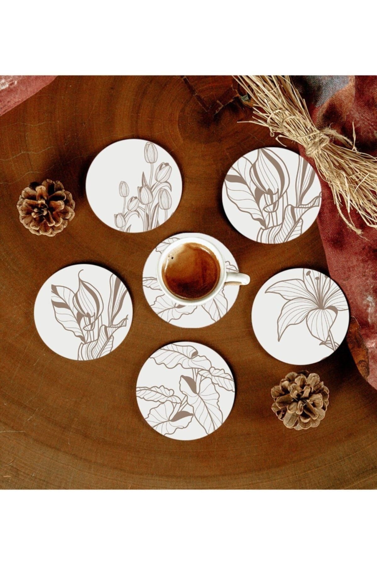 6 Adet Desenli Mdf Bardak Altlığı