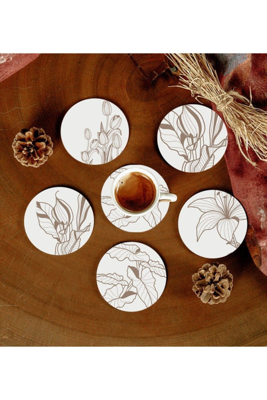 6 Adet Desenli Mdf Bardak Altlığı