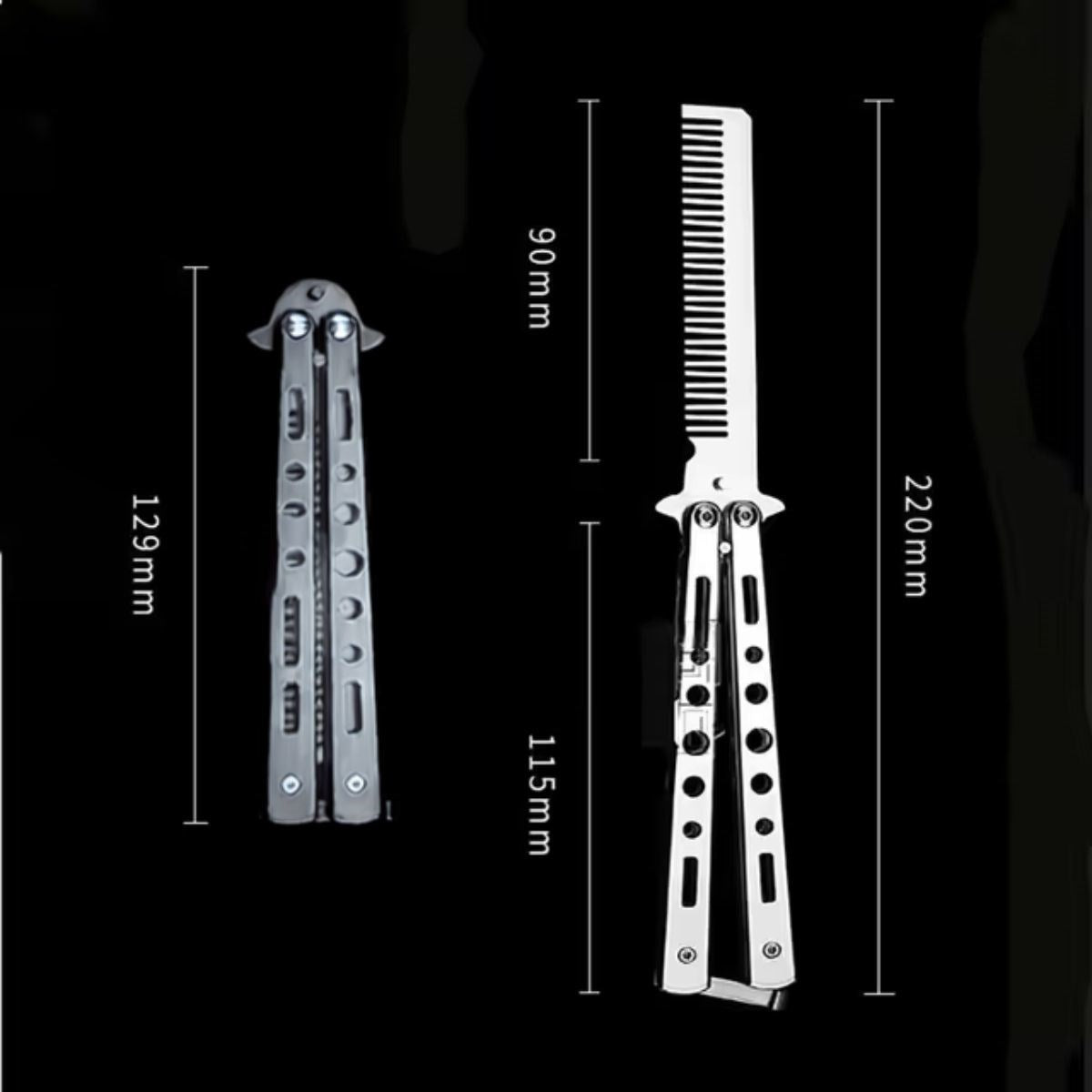 BUFFER® Gri Katlanabilir Paslanmaz Çelik Kelebek Bıçak Tarak Sakal Bıyık Fırçası Profesyonel Saç Kesimi İçin Tarak