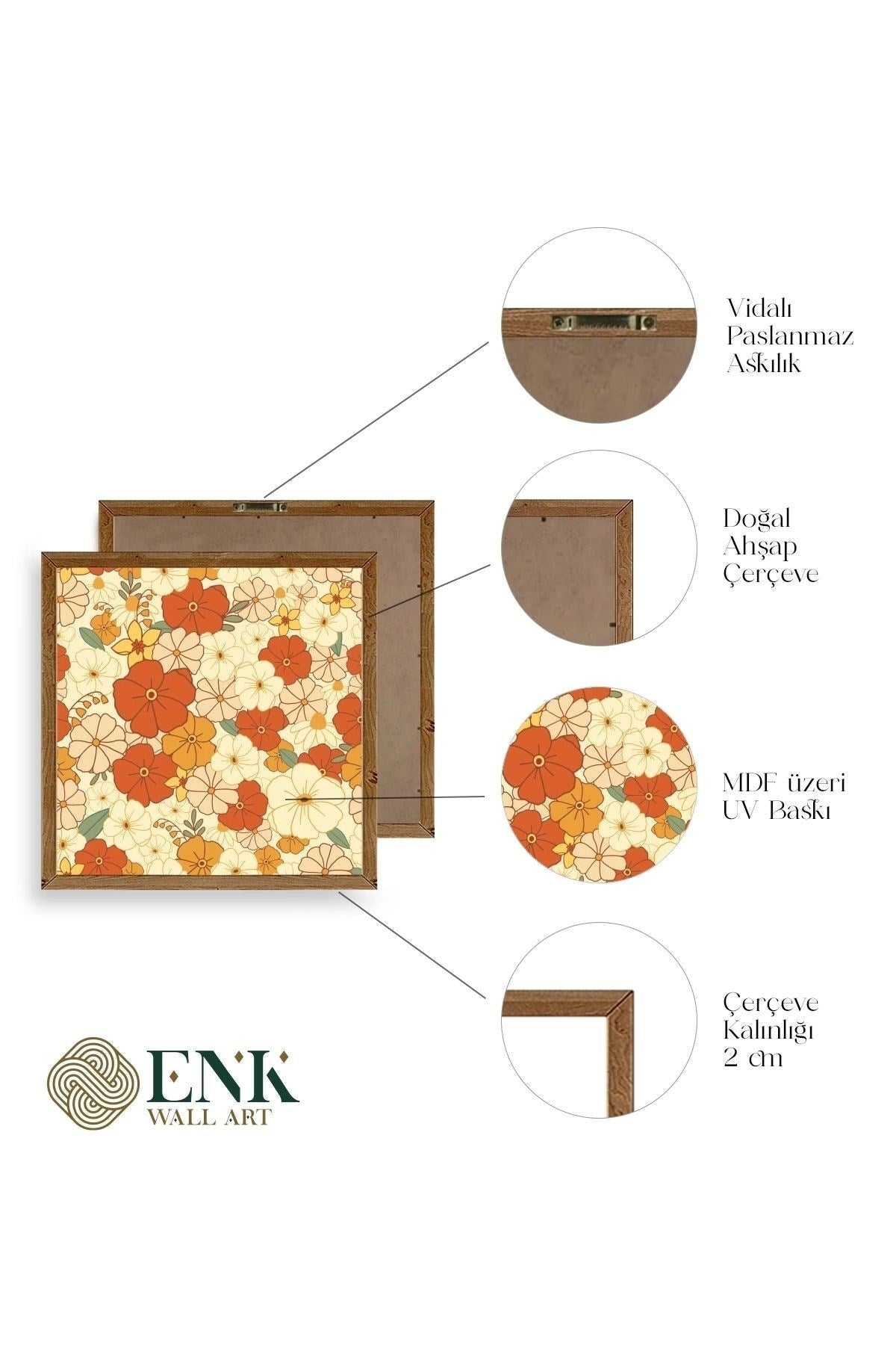 Çiçek Ahşap Çerçeveli Tablo 23 x 23