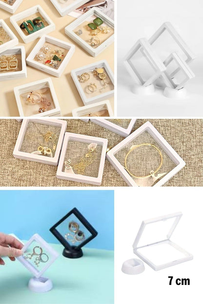 BUFFER® 7x7 cm Standlı 3D Takı Ziynet Hatıra Koleksiyon Saklama Kutusu Şeffaf Film Çerçevesi