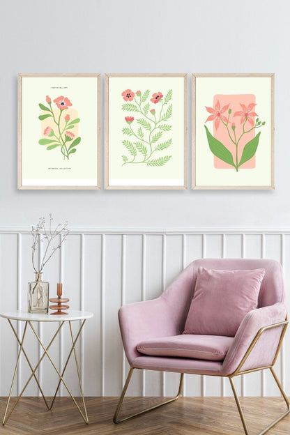 Botanik Üçlü Ahşap Çerçeveli Tablo 40 x 60