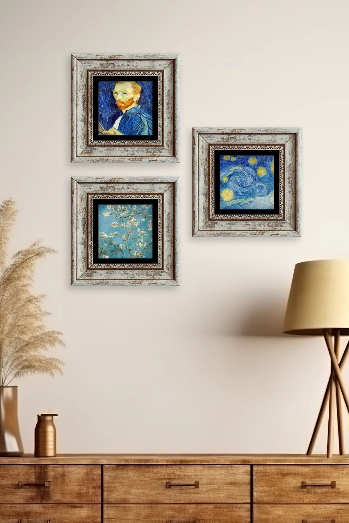 Van Gogh 3 lü Set Çerçeveli Taş Tablo 20 cm