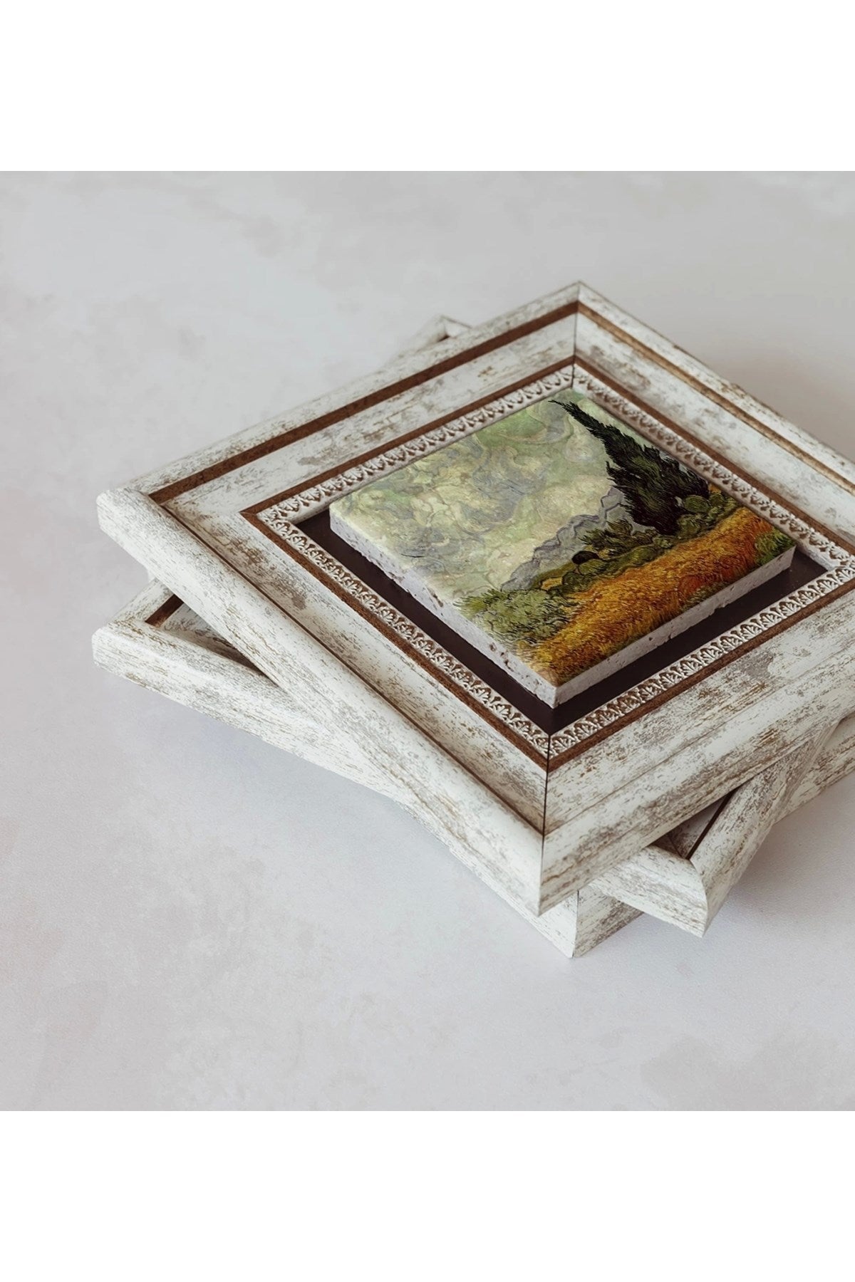 Vincent Van Gogh 3'lü Çerçeveli Taş Tablo , Çerçeveli Taş Duvar Dekoru 20 cm