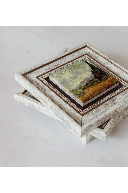 Vincent Van Gogh 3'lü Çerçeveli Taş Tablo , Çerçeveli Taş Duvar Dekoru 20 cm