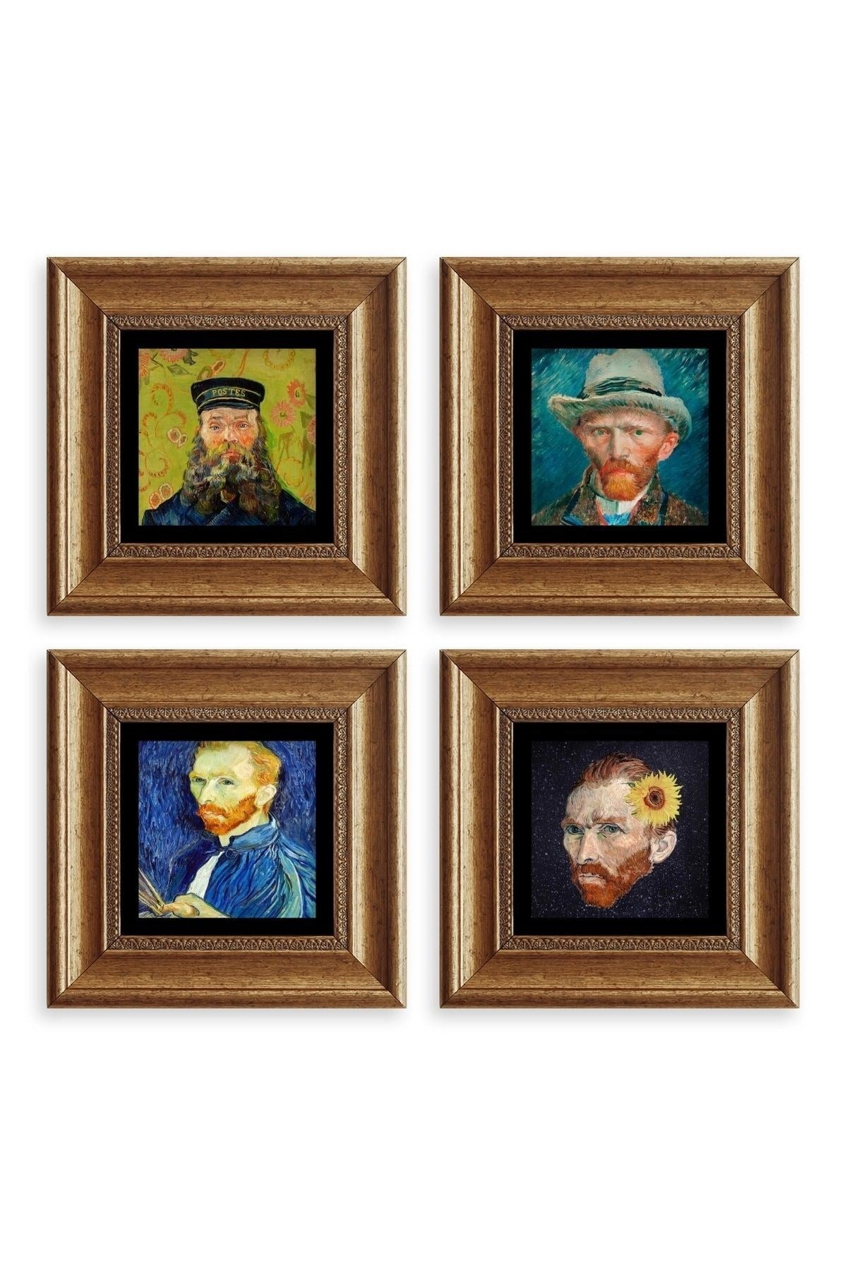Van Gogh 4 lü Set Çerçeveli Taş Tablo 20 cm