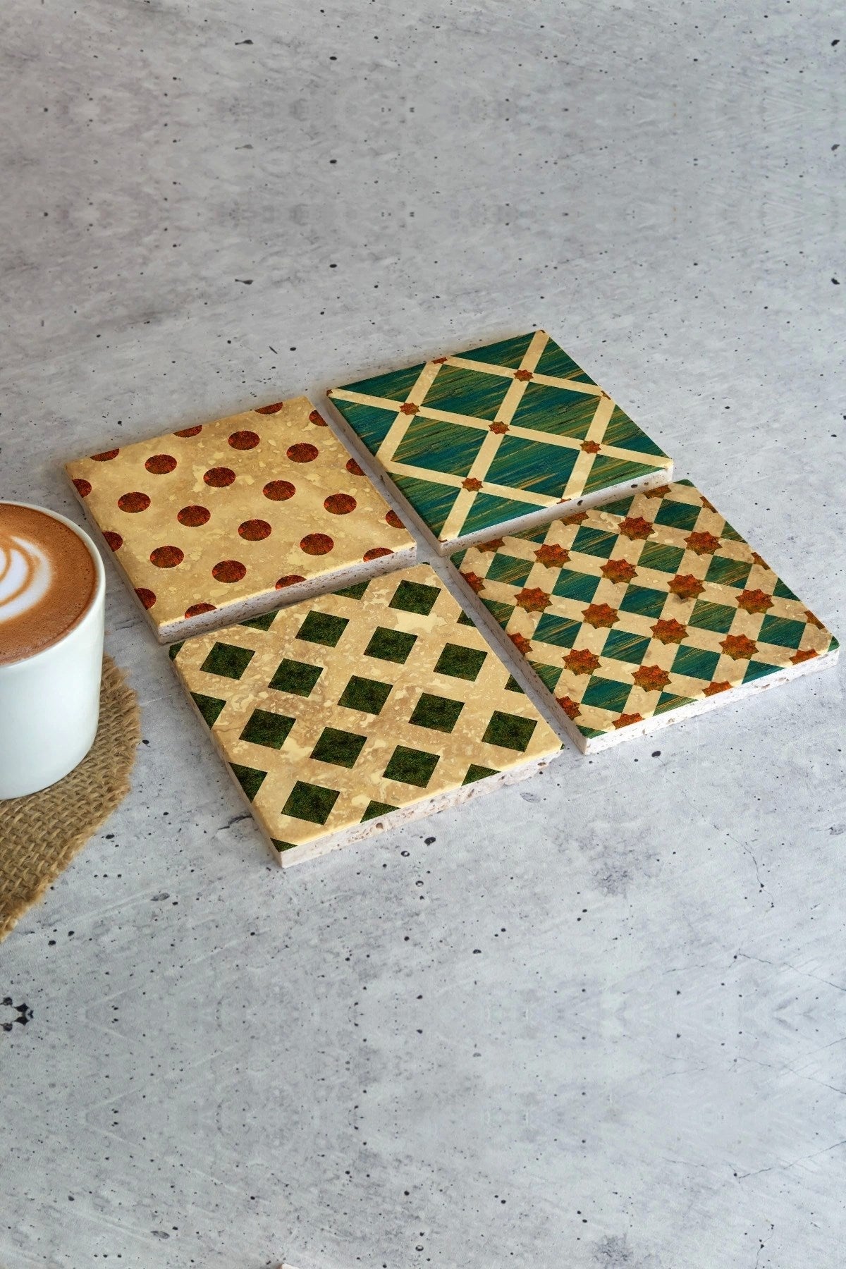 Geometrik Şekiller Taş Bardak Altlığı