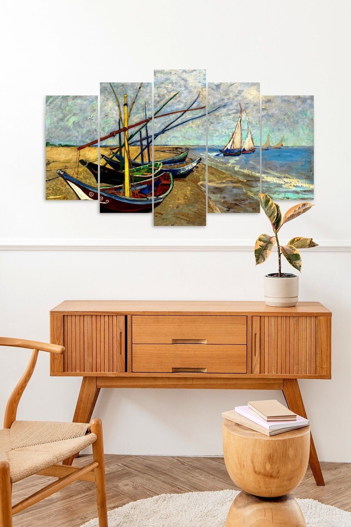 Deniz ve Kayıklar 5 Parçalı Mdf Tablo 60 x 100