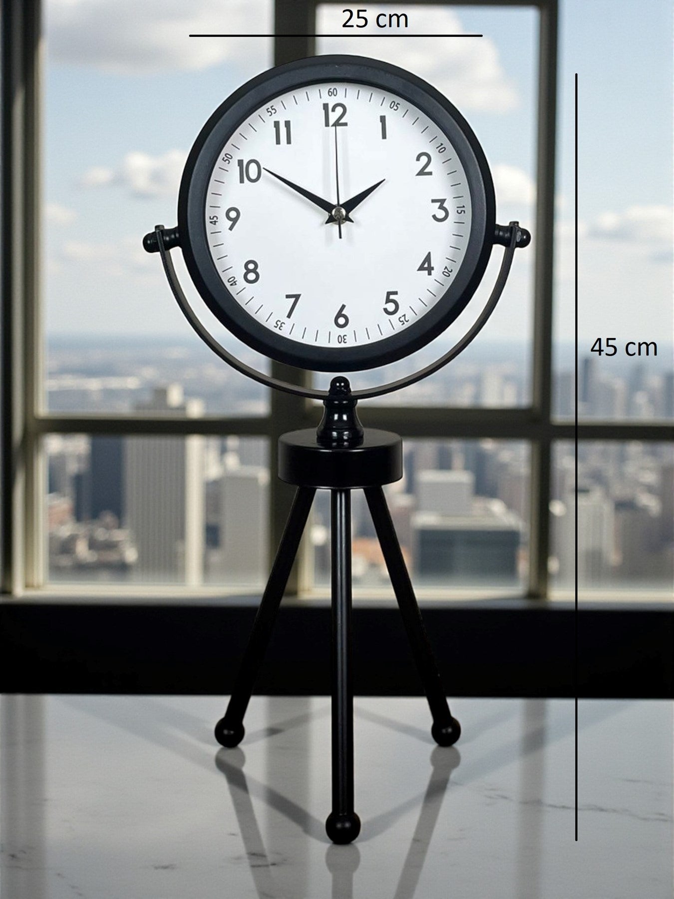 Zentime Siyah Zarif Üç Ayaklı Masa Saati