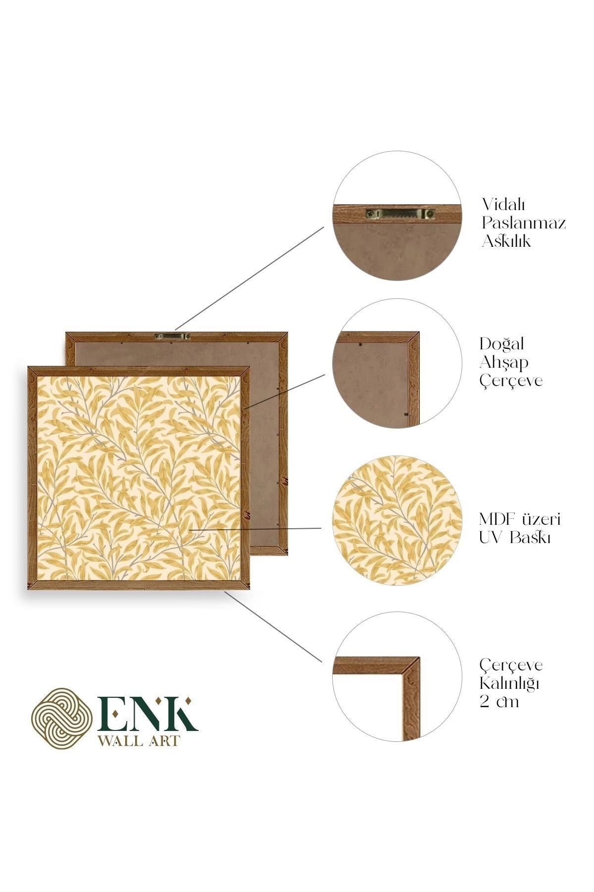 Yapraklar Ahşap Çerçeveli Tablo 23 x 23