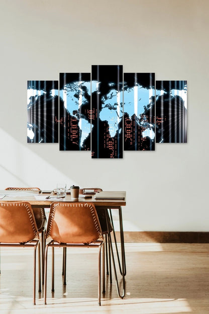 Dünya Haritası 5 Parçalı Mdf Tablo 60 x 100